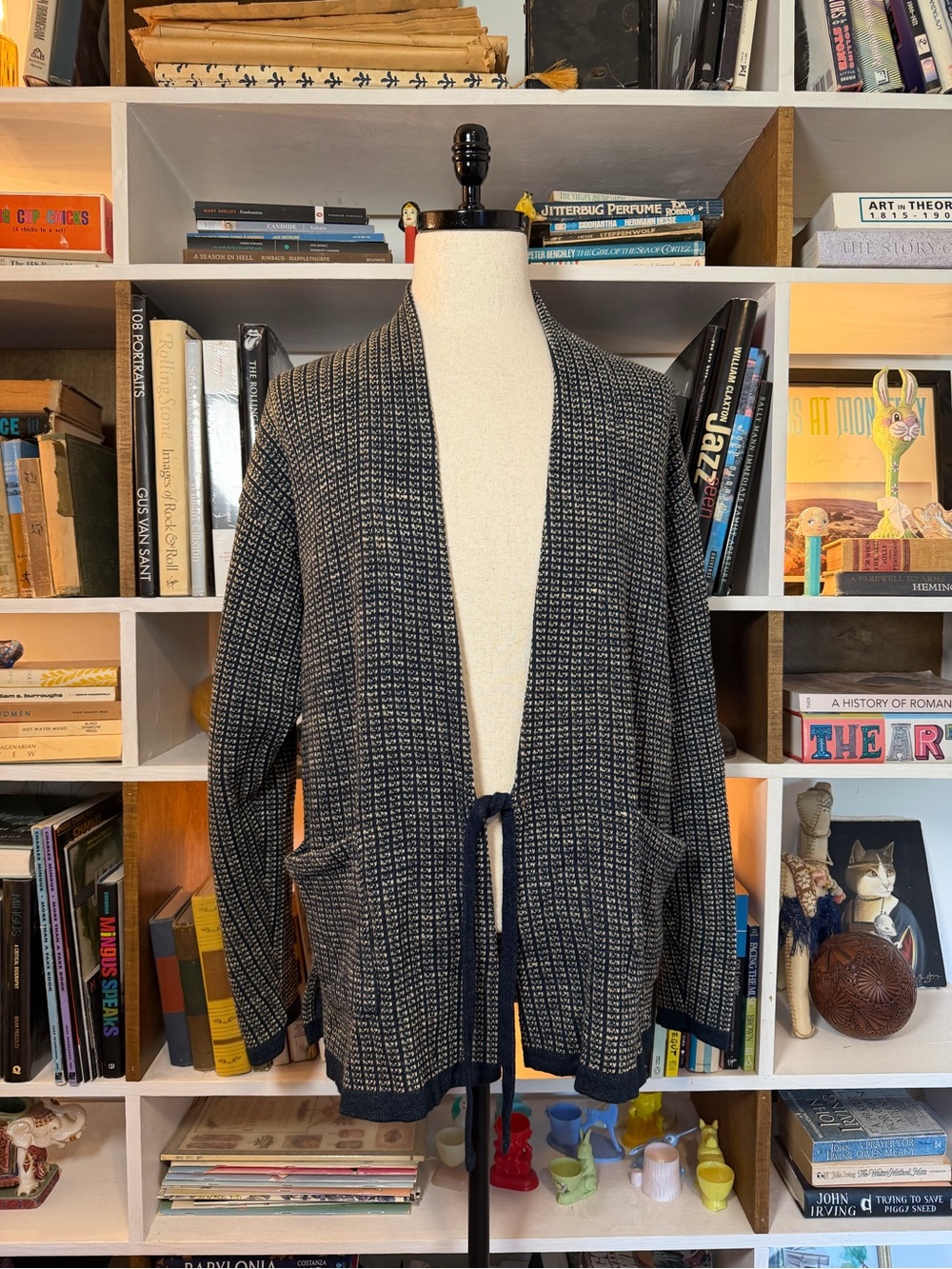 Men's Navy and Cream Knit Cardigan Sweater